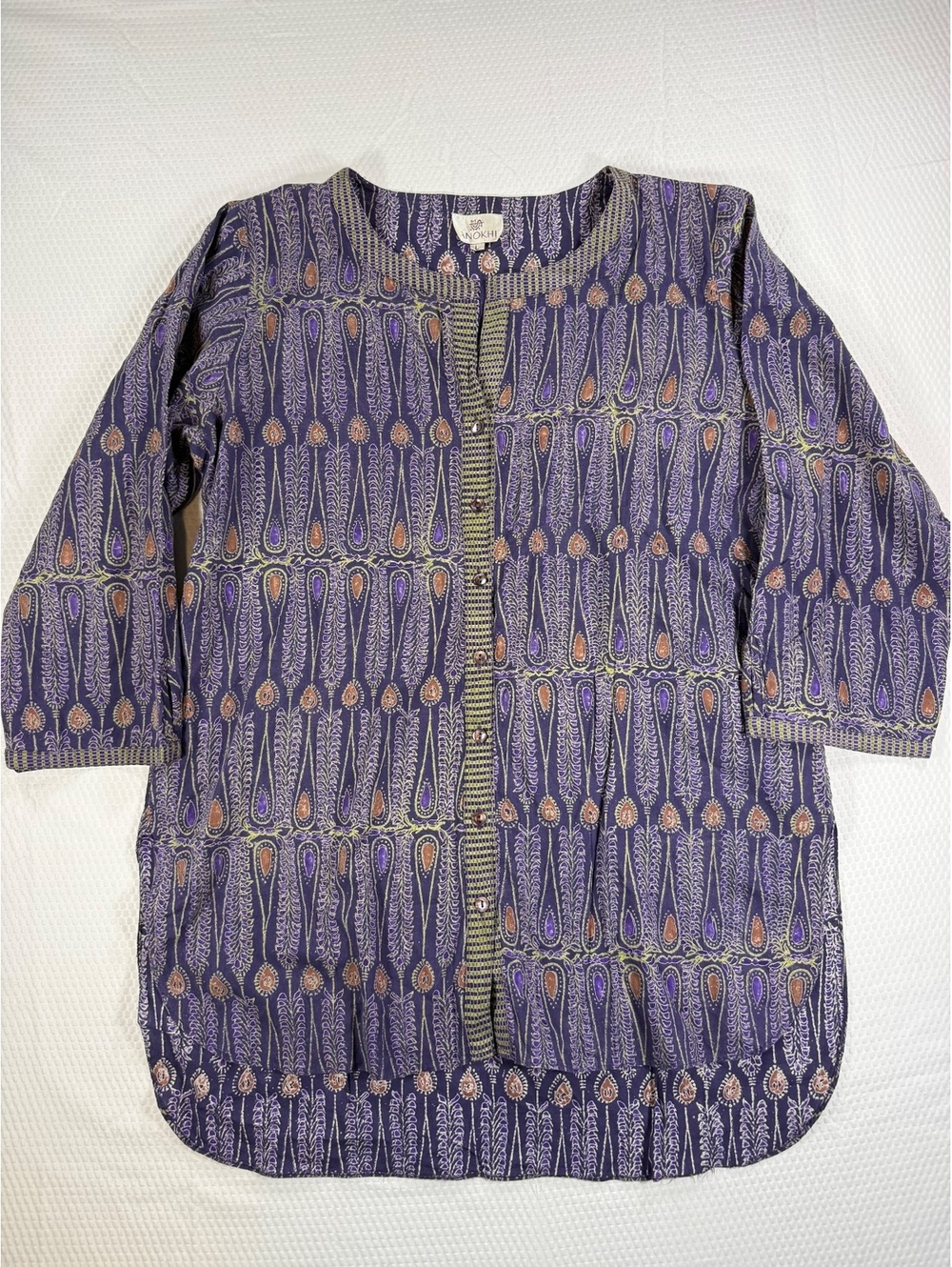 Anokhi Women’s Large Cotton Tunic Kurta Purple Paisley Block Print Boho India